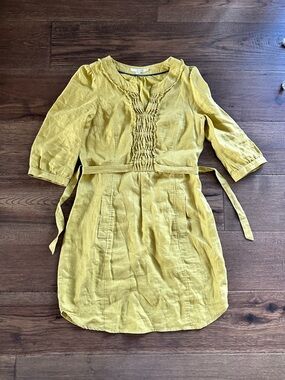 Boden Linen Pintuck Trim Yellow Dress sz 6